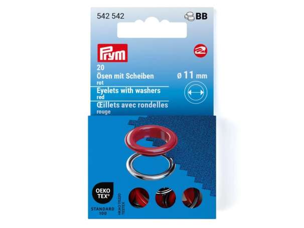 Prym - 20 Ösen mit Scheiben Ø 11 mm - rot