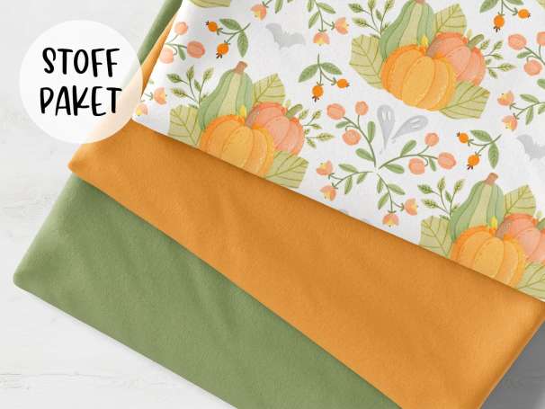 Stoffpaket French Terry - Pastel Pumpkin Patch - schilfgrün