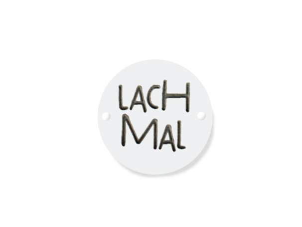 Label zum Annähen - LACH MAL - weiß